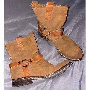 Sundance Women's Suede Harness Ankle‎ Boots Tan Brown Moto EU 38